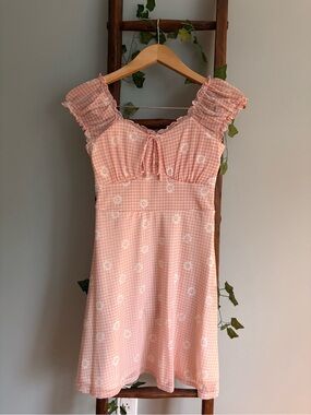 Peach Pink Gingham Tie-Front Sundress